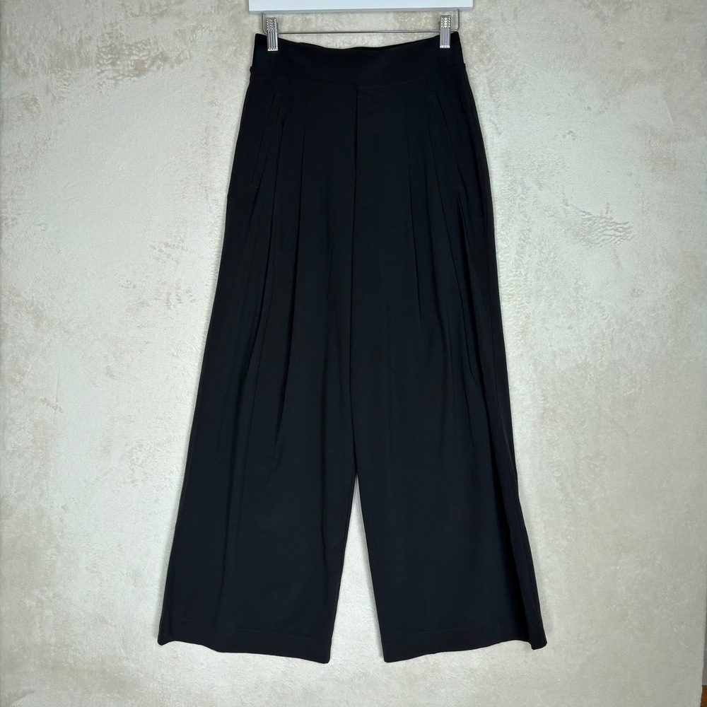 Athleta Black Pleated Wide Leg Trousers High Rise Stretch Pants Size 0 Travel